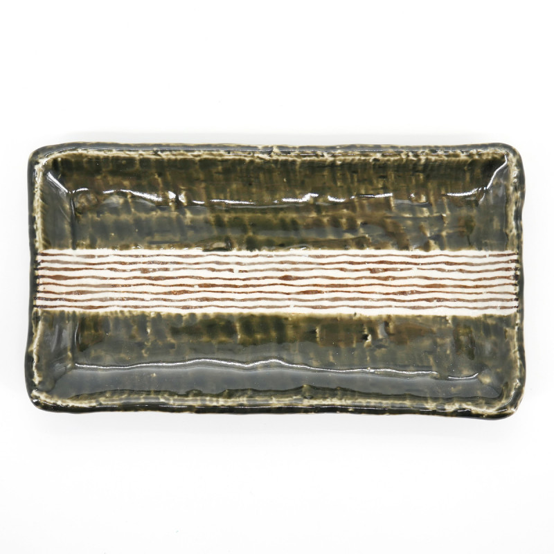 japanese rectangular green and beige lines plate ORIBE