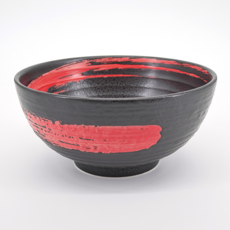 japanese round black red brush bowl SHU ARASHI KUROMIKAGE