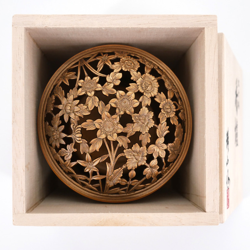 japanese copper brass incense burner plum and bamboo Ø9,2xH10,5cm MATSU TAKAOKA
