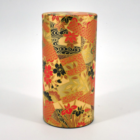 Japanese red golden tea box washi paper KOGANE