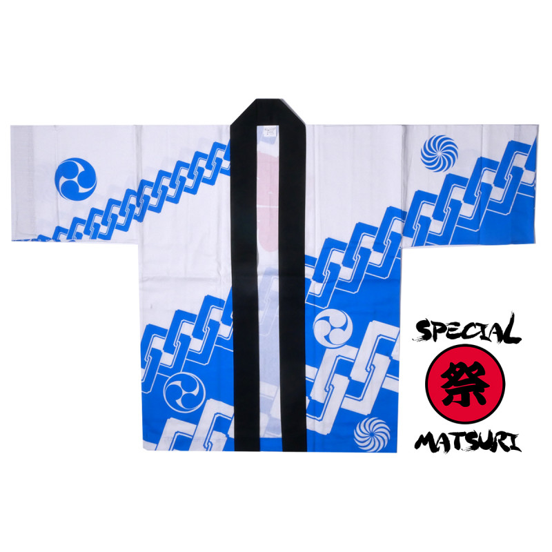 haori veste japonaise en coton bleu pour festival matsuri chaîne
