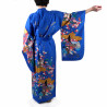 Japanese traditional blue kimono gilt poem and princess for ladies