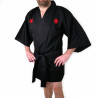 hanten kimono traditionnel japonais noir en coton shantung kanji samuraï argent pour homme