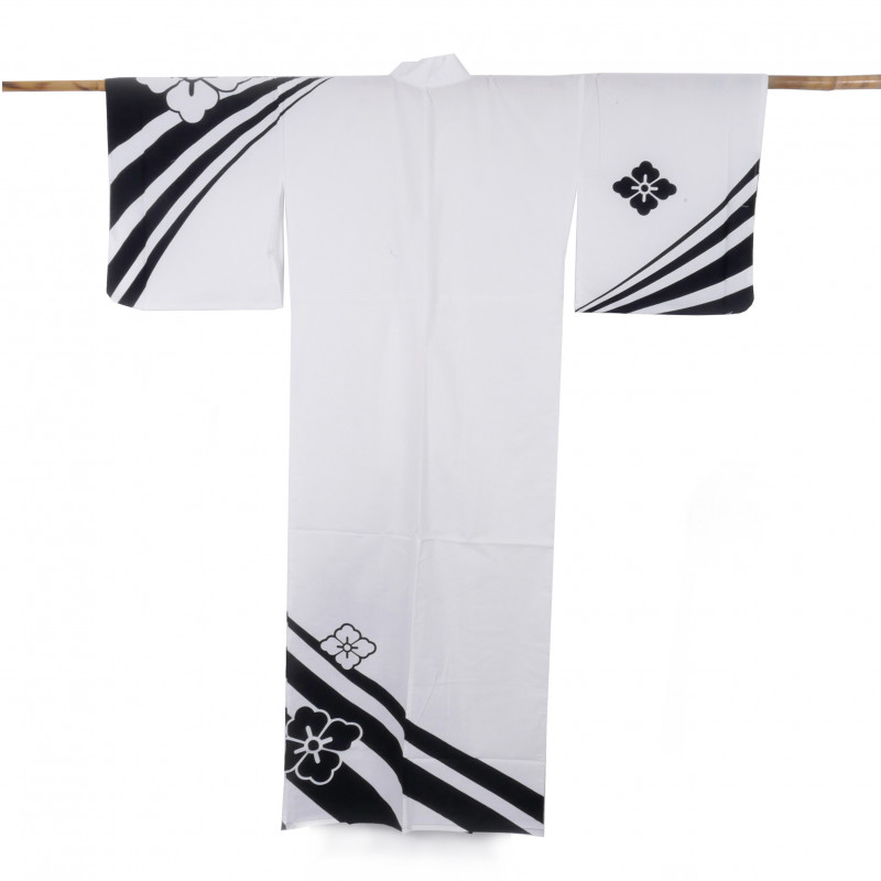 Yukata prestigio de algodón japonés para mujeres, KUROSHIBORI, blanco