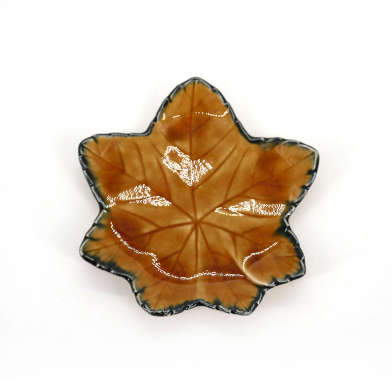 small Japanese leaf-shaped plate, MOMIJI, brown
