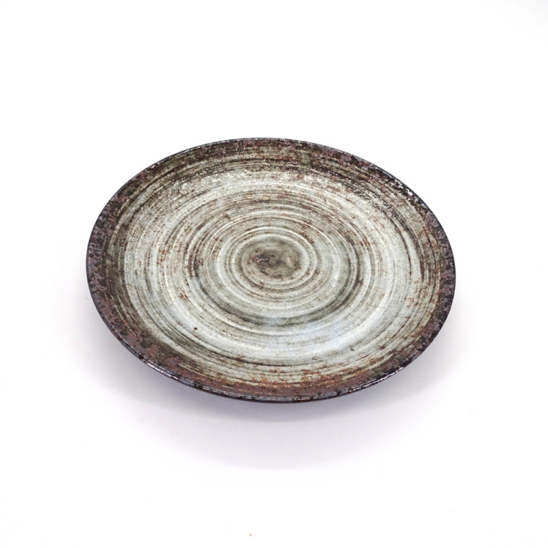 Japanese round plate with bowl, SHIROHAKE, brown
