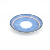 Japanese blue ceramic round plate, TOKUSA, colorful lines