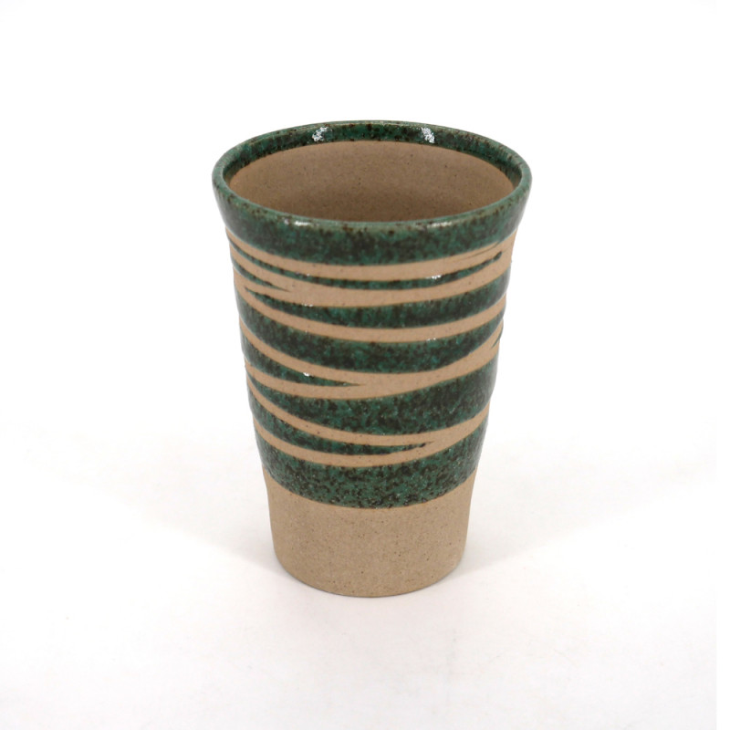 grande tasse 11cm verte japonaise lignes ORIBE en céramique