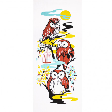 Japanese cotton towel TENUGUI LUCKY owls