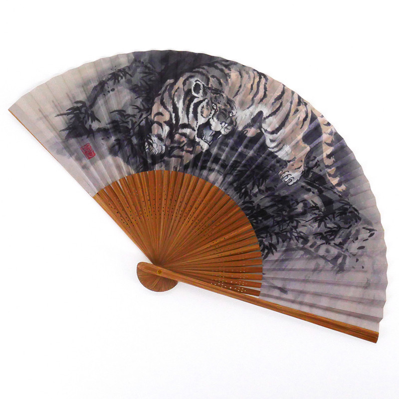 japonés gris 22cm para hombre en papel y bambú, TORA, tigre