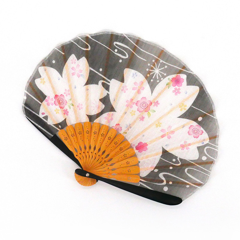 japanese black fan 21cm for women, BIGSAKURA, cherry blossoms