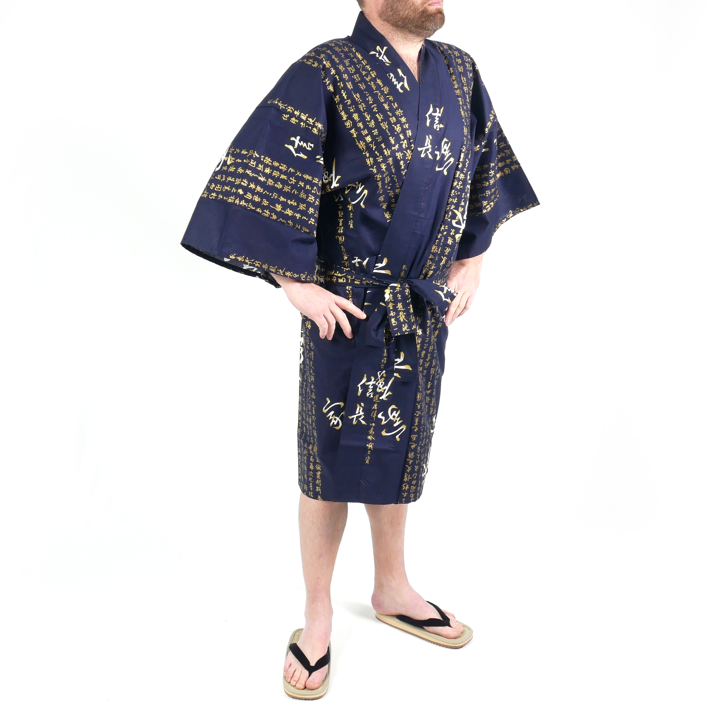 Gymnastics phantom Calligrapher Kimono blu giapponese tradizionale Happi in cotone kanji hideyoshi per uomo