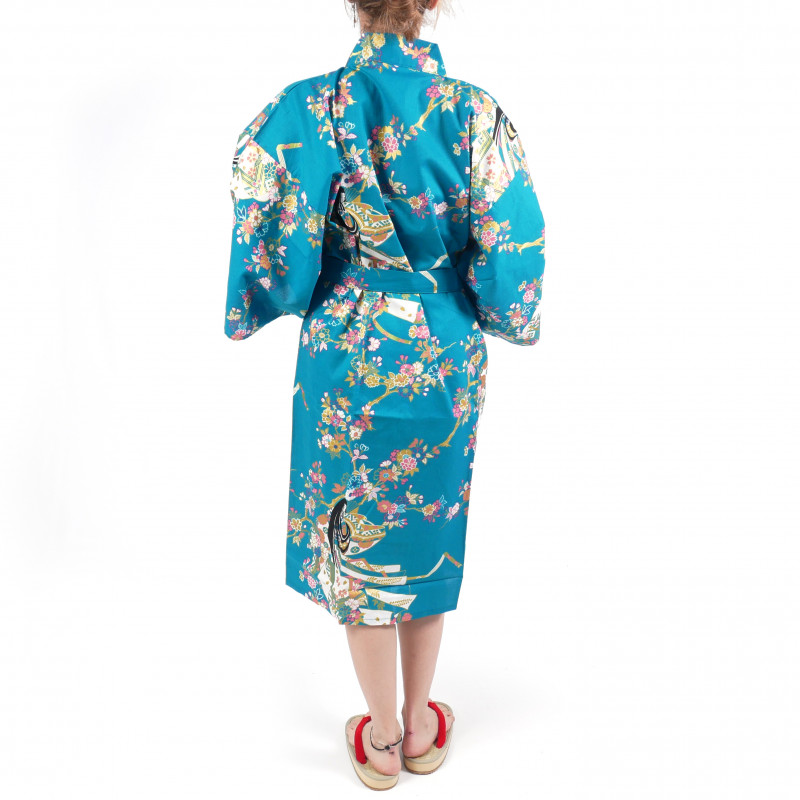 happi kimono japonés tradicional princesa cereza de algodón turquesa para mujer