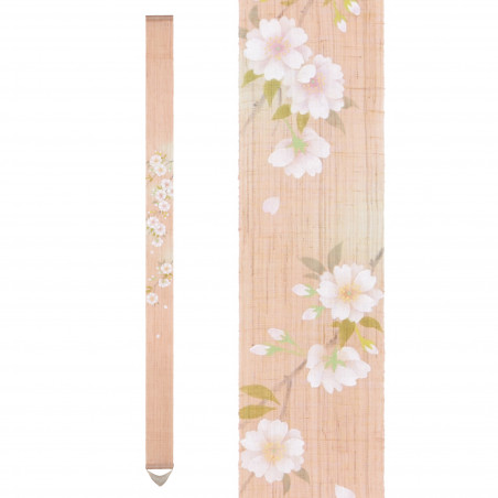 Feiner japanischer Wandteppich aus Hanf, handbemalt, YAEZAKURA, doppelte Kirschblüte