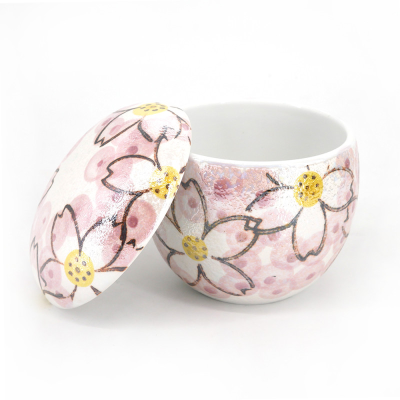 Traditional mug with cover - CHAWANMUSHI - iridescent sakura flowers