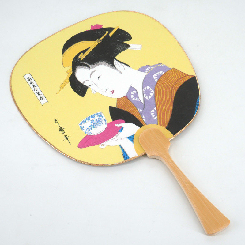 Small non-folding japanese fan uchiwa, OCHA BIJIN, tea beauty