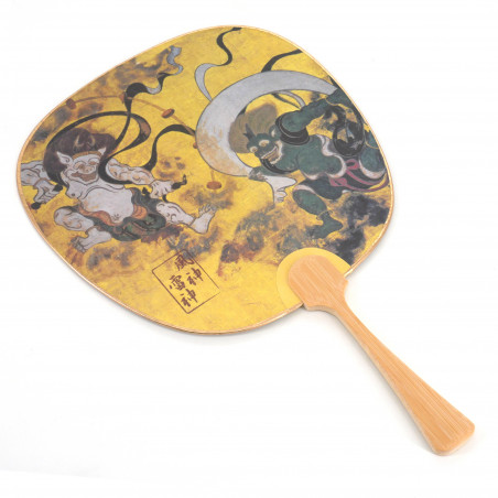 Piccolo fan giapponese non pieghevole uchiwa, FUJIN RAIJIN