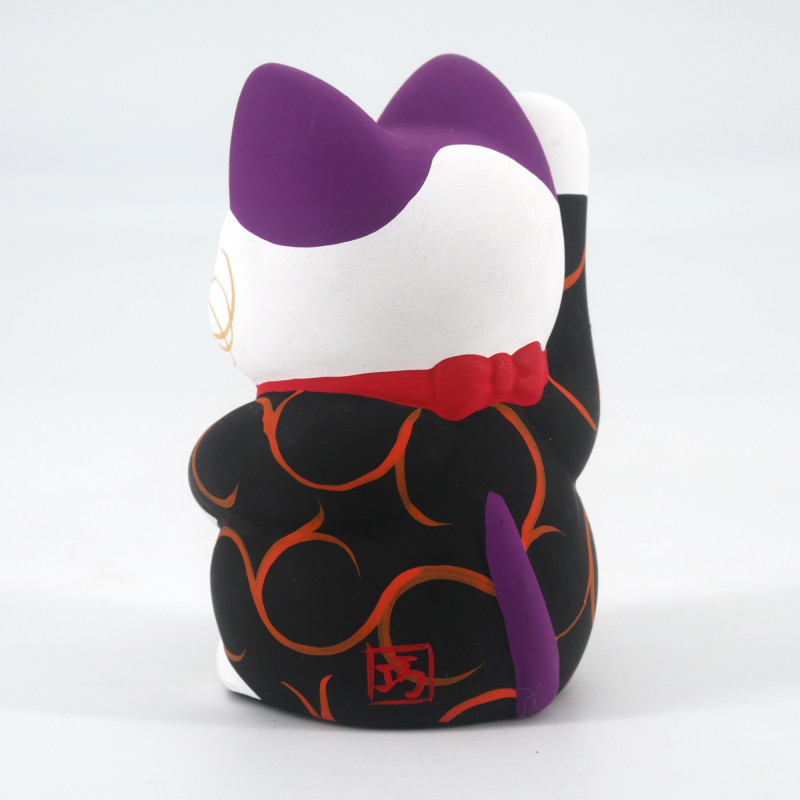 Japanische Manekineko Glückskatze, KURO KARAKUSA, schwarz und Arabesken