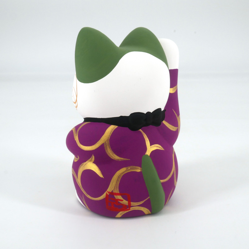 Japanische manekineko Glückskatze, MURASAKINO KARAKUSA, lila und Arabesken