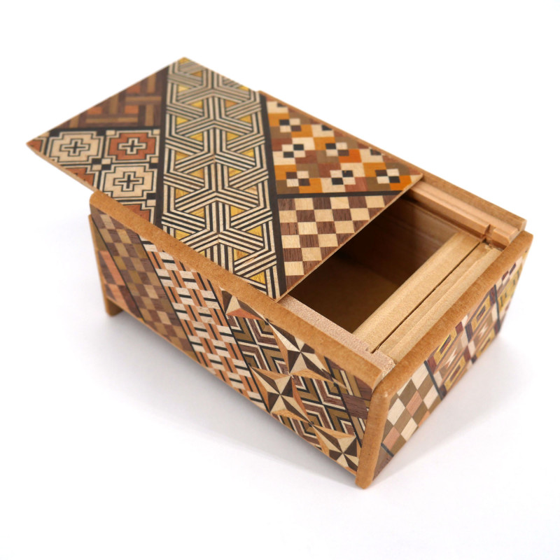 Caja secreta de marquetería tradicional Hakone Yosegi, 4 niveles