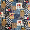 Tissu bleu japonais en coton motif patchwork, PATCHIWAKU, fabriqué au Japon largeur 112 cm x 1m