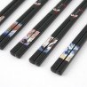 Set of 5 Japanese chopsticks in natural wood - WAKASA NURI  UKIYO-E