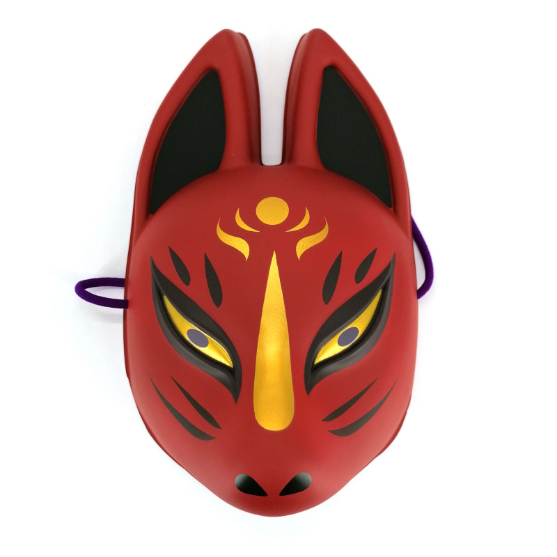Máscara de zorro tradicional japonesa, KITSUNE, rojo y dorado