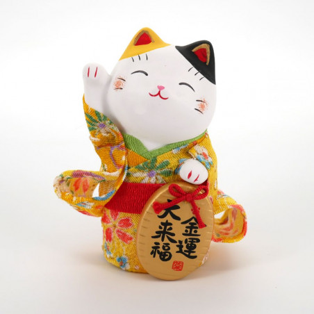 Gatto bianco gigante con zampa destra sollevata manekineko Salvadanaio  giapponese, CHOKIN BAKO, 16 cm