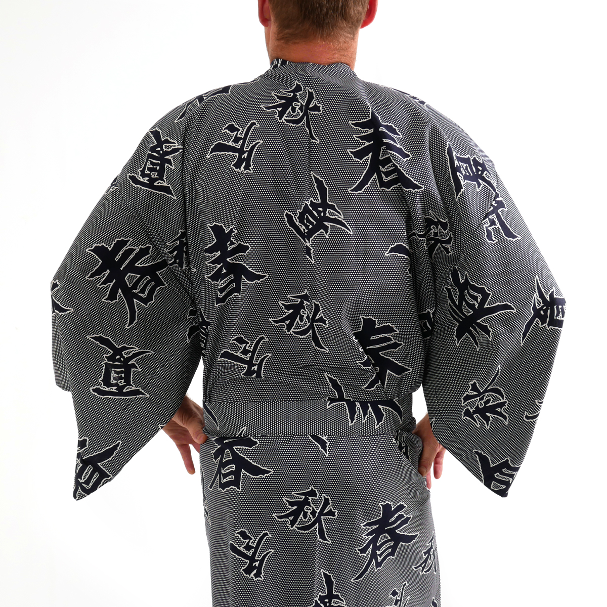Japanese blue grey cotton yukata four seasons kanji for men