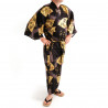 japanischer herren schwarzer kimono, SENSU, Goldfans