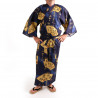 Kimono azul japonés para hombre, SENSU, abanicos de oro