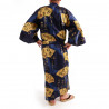 Kimono azul japonés para hombre, SENSU, abanicos de oro