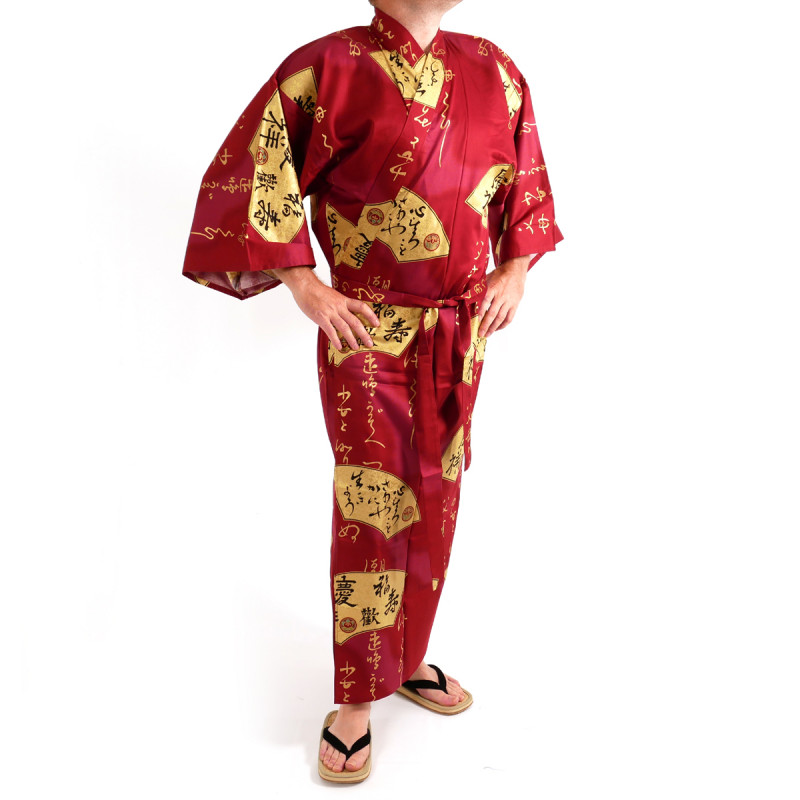 Kimono rosso giapponese per uomini, SENSU, fan d'oro