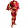 japanischer herren roter Yukata-Kimono, SENSU, Goldfans