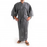 Kimono de algodón yukata japonés azul gris, KANJI, kanji alegría y auspicioso