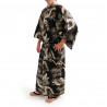 kimono yukata traditionnel japonais noir en coton dragon et faucon pour homme