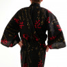 kimono yukata giapponese nero  in cotone, AKAKANJI, ballare personaggi kanji