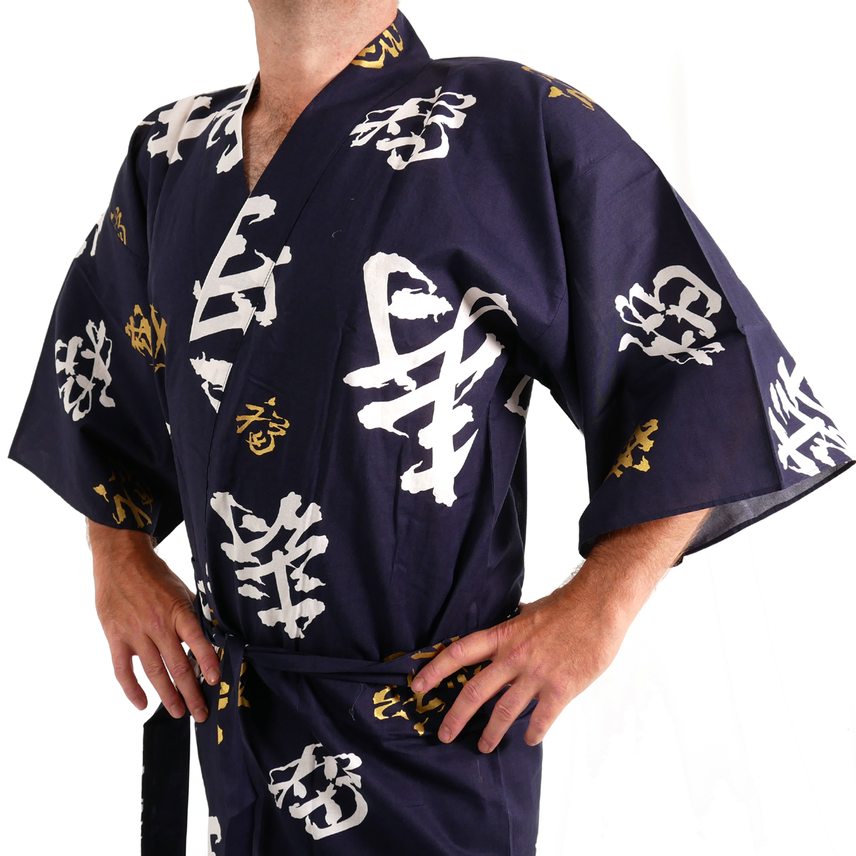 Kimono tradicional japonés happi kanji de longevidad de algodón blanco para  hombres
