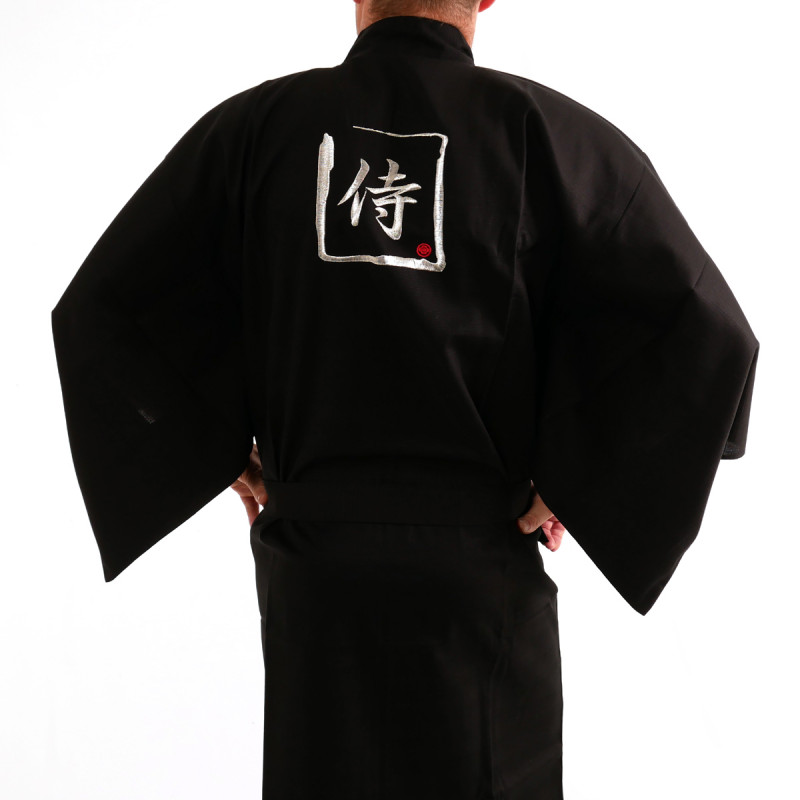 japanischer Herren yukata Kimono - schwarz, SAMURAI, kanji