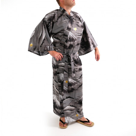 kimono yukata traditionnel japonais noir en coton mont fuji pour homme