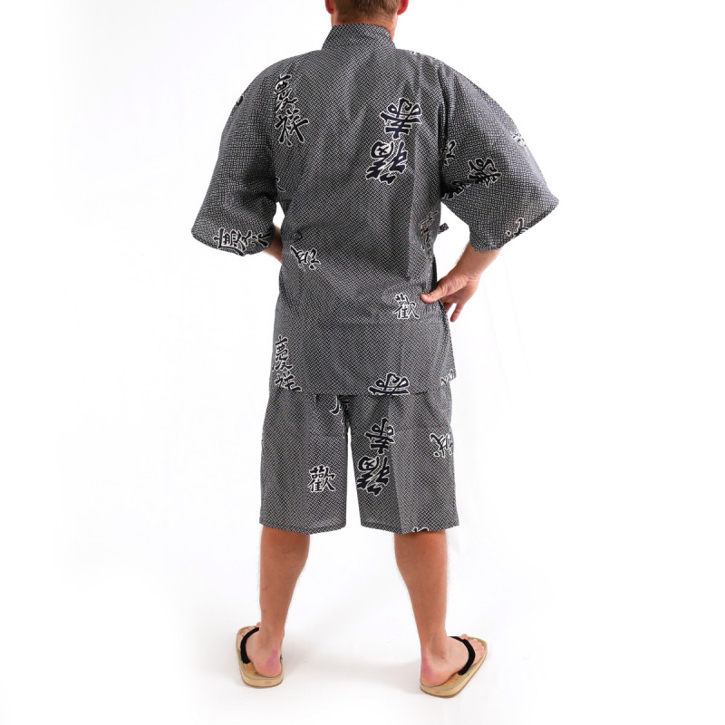 japanischer herren blauer Jinbei-Kimono, KANJI, Kanji Freude und Glück verheißen