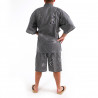 giapponese blu-grigio cotone jinbei kimono, KANJI, gioia kanji e di buon auspicio