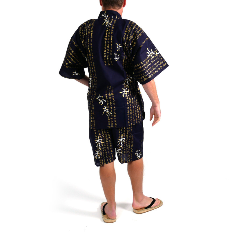 japanischer herren blauer Jinbei-Kimono, HIDEYOSHI, allgemeines Kanji Hideyoshi