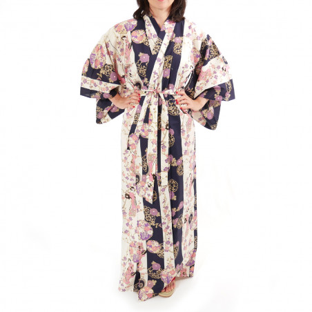 japanische Yukata Kimono blaue Baumwolle, GEISHA, blau