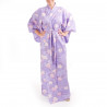 kimono yukata giapponese viola in cotone, SAKURAGUMO, fiori di ciliegio e nuvole