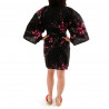 Japanese traditional black cotton hanten kimono plum and bush warbler for ladies