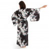 kimono yukata traditionnel japonais noir en coton fleurs de cerisiers blanches pour femme