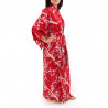 kimono yukata traditionnel japonais rouge en coton fleurs prune japonaises pour femme