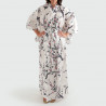 kimono yukata traditionnel japonais blanc en coton fleurs prune japonaises pour femme