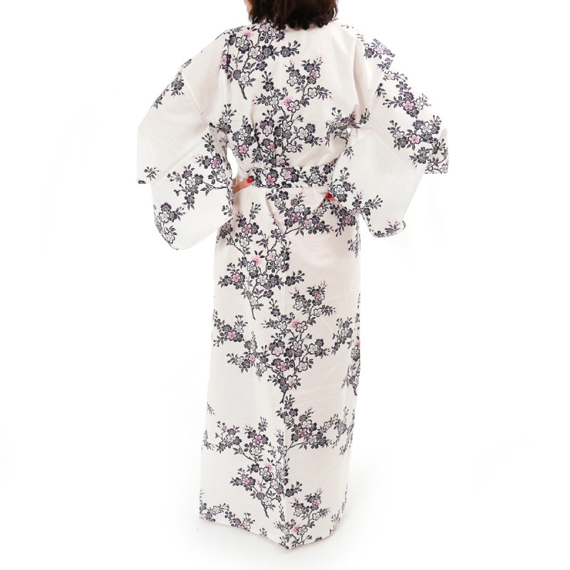 japanischer Yukata Kimono weiße Baumwolle, SAKURA, Kirschblüten